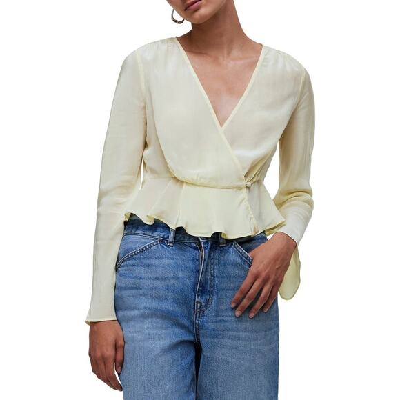Madewell Bell Sleeve Wrap Top in Candlelight Pale Yellow NEW - Size 4 - Picture 4 of 8